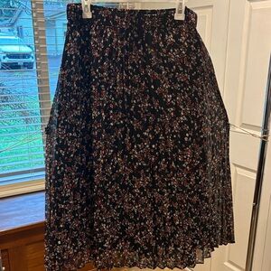 Ann Taylor Black Floral Midi Skirt